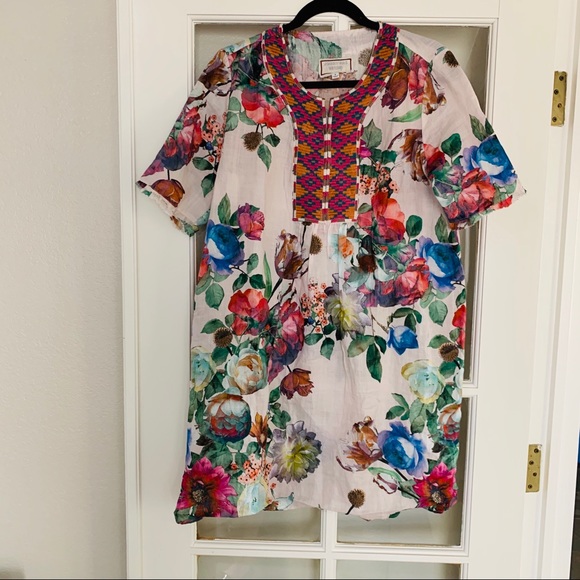 Johnny Was Workshop Linen Floral Shift Dress - Picture 3 of 9